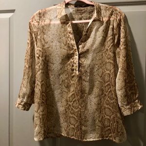 Limited: Size M, brown, reptile print blouse.